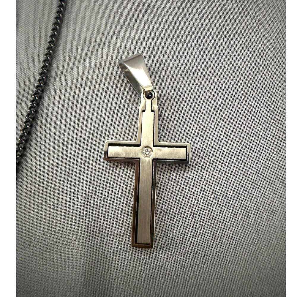 Chisel Titanium .03ct. Diamond Accent Cross Necklace
